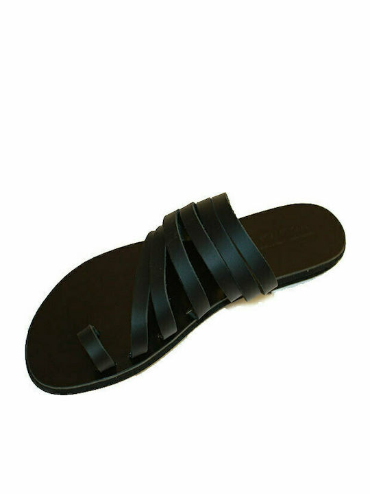 Women's leather sandal in black color