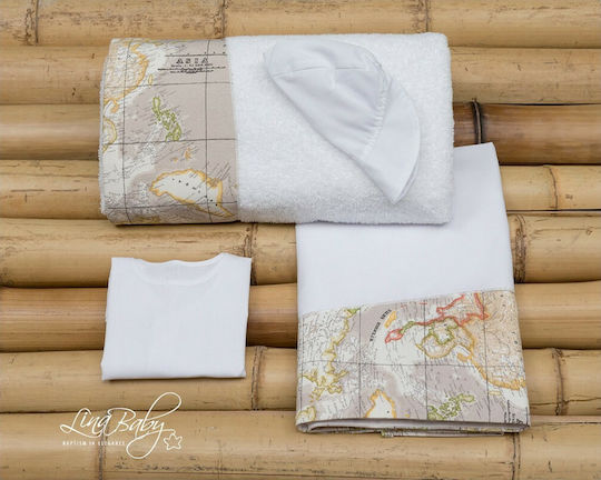 Lina Baby Christening Oilcloths Set Little Explorer Ecru 3 Pieces