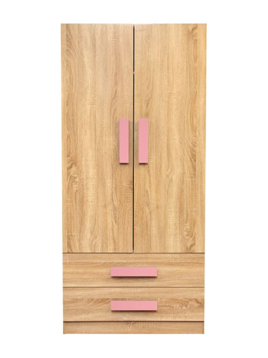 Δίφυλλη Ντουλάπα με 2 Συρτάρια Sonoma-Ροζ 80x50x180cm