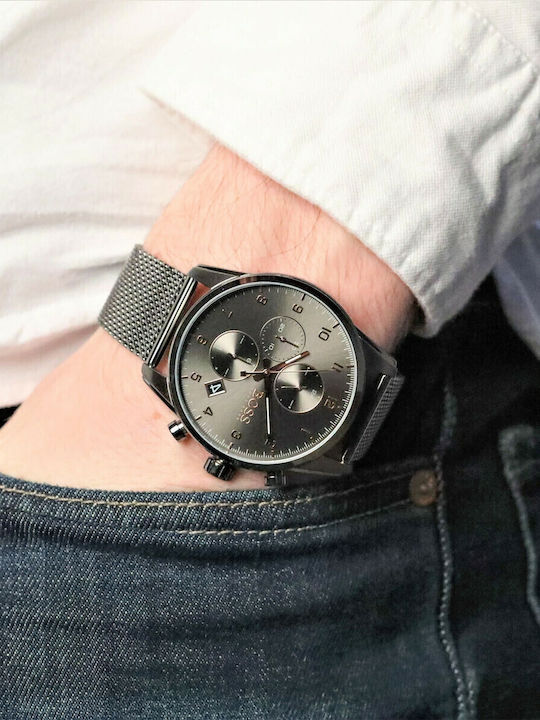 Boss Skymaster Men's Watch 44mm Chronograph Battery with Grey Stainless Steel Bracelet