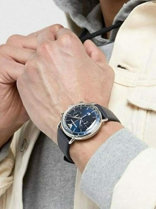 Emporio Armani Aviator Men's Watch 43mm Chronograph Battery with Blue Leather Strap
