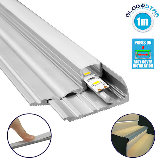 GloboStar Set 25 Pieces External LED Strip Aluminum Profile Corner Stairs with Opal Cover 100x5.9x2.1cm
