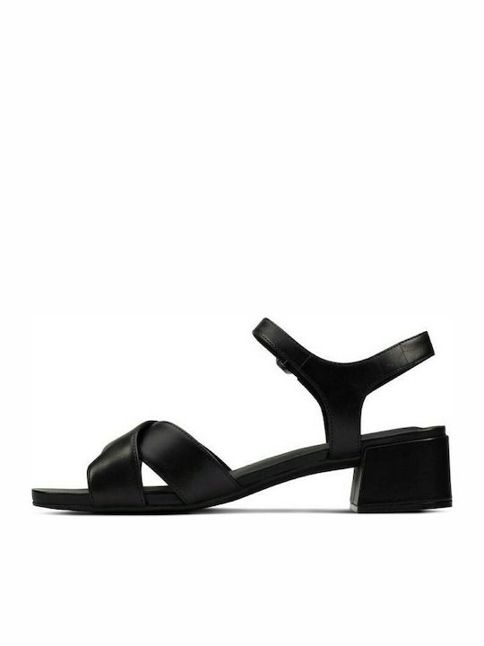 Clarks Anatomic Leather Women's Sandals Sheer35 with Ankle Strap Black with Chunky Low Heel