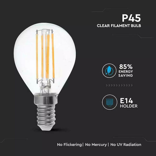 V-TAC LED Bulb 6W 78mm for Socket E14 and Shape P45 Natural White 600lm
