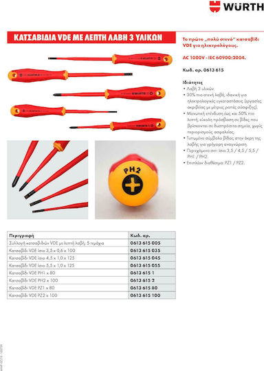 Wurth Zebra Electrician VDE Screwdriver Straight Size 3.5x100mm
