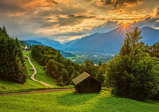 Sunset Over The Mountain Village Of Wamberg Puzzle 2D 1500pcs
