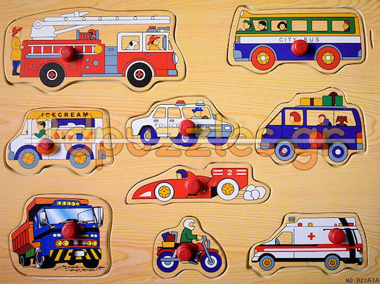 Ξύλινο Παιδικό Puzzle Σφηνώματα Μέσα Μεταφοράς για 2+ Ετών 9pcs Anelixi