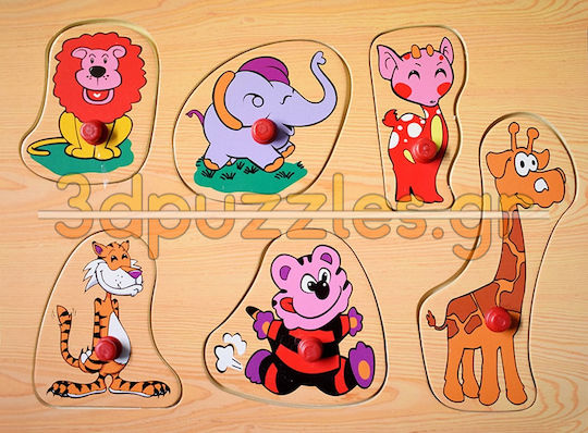 Ξύλινο Παιδικό Puzzle Σφηνώματα Ζώα της Άγριας Φύσης ΙΙΙ για 2+ Ετών 6pcs Anelixi