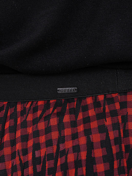 Pleated High-waisted Midi Skirt Checked Burgundy