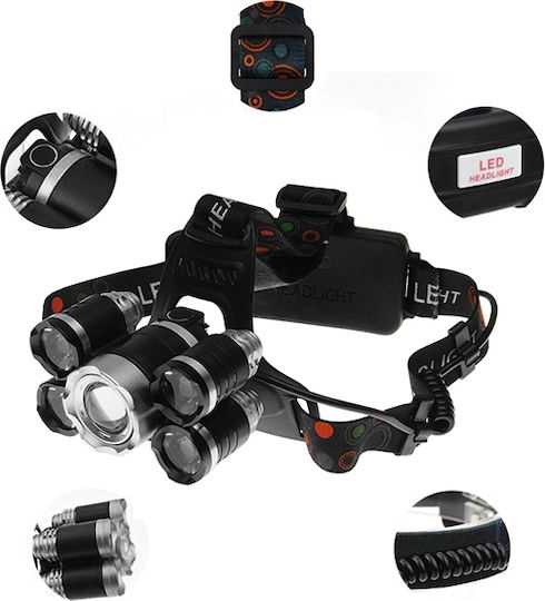 GloboStar Rechargeable Headlamp LED IP44 with Maximum Brightness 5000lm XML2-T6 50pcs Black