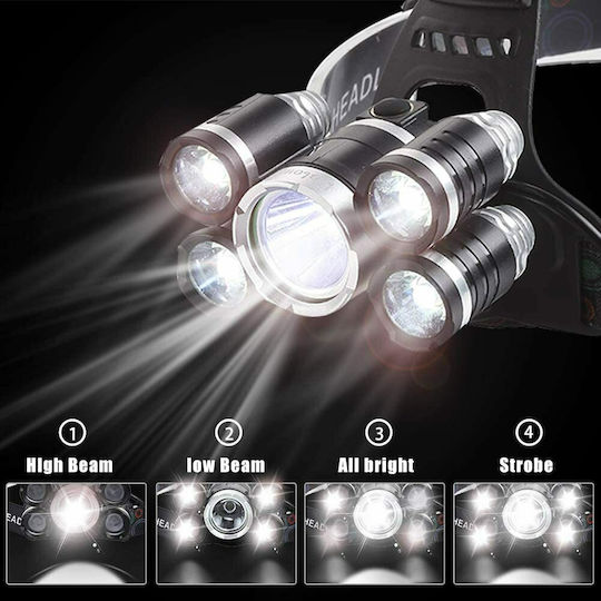 GloboStar Rechargeable Headlamp LED IP44 with Maximum Brightness 5000lm XML2-T6 50pcs Black