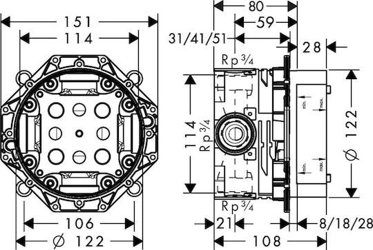 Hansgrohe Internal Part of Built-in Faucet Faucet Mechanism 01800180