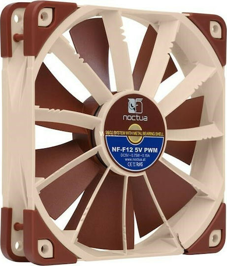 Noctua NF-F12 5V Вентилатор за кутия 120mm (1500rpm / 54.97cfm) Без LED осветление и свързване 4-изводна PWM кафяв