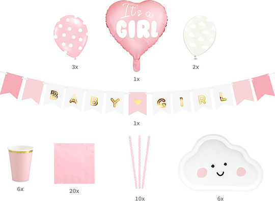 PartyDeco It's a Girl Set de servire pentru Party 49buc