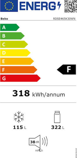 Beko Frigider cu două uși 437lt Î185xL70xA65.5cm. Alb RDSE465K30WN
