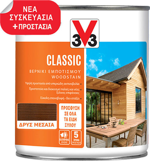 V33 Classic Woodstain Βερνίκι Εμποτισμού Διαλύτου 04 Δρυς Σατινέ 750ml