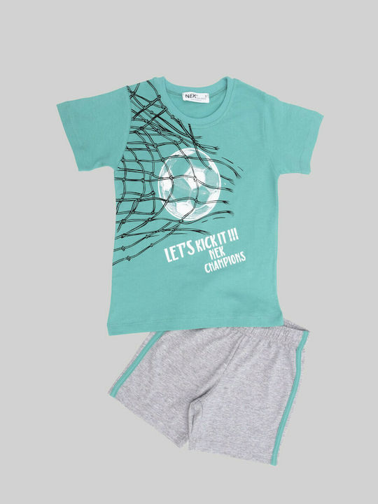 Nek Kids Wear Kids Set with Shorts Summer 2pcs Turquoise Σετ Βερμούδα με T-Shirt 'Let's Kick It'