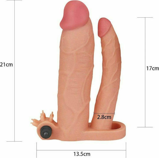 Lovetoy Add 3" Vibrating Double Penis Sleeve Penis Extension With Vibration Flesh 7.62cm