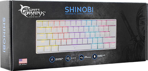 White Shark Shinobi Gaming Mechanical Keyboard 60% with Outemu Blue switches and RGB lighting (English US) White