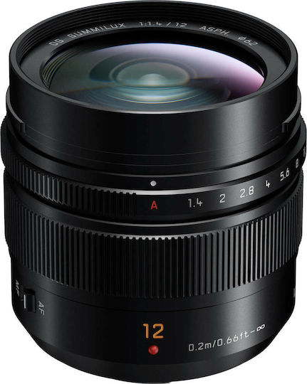 Panasonic Crop Camera Lens Lumix G Leica DG Summilux 12mm /f1.4 Asph. Wide Angle for Micro Four Thirds (MFT) Mount Black