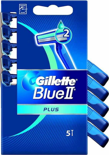 Gillette Blue II Plus Бръсначки за Еднократна Употреба с 2 Остриета и Лубрикантна Лента за Чувствителна Кожа 5бр