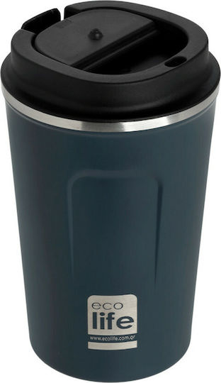 Ecolife Coffee Cup Recyclable Glass Thermos Stainless Steel BPA Free 370ml Dark Blue