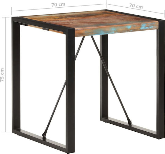 Square Kitchen Table from Solid Wood and Metal Brown 70x70x75cm