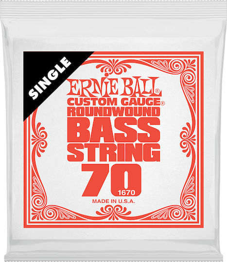 Ernie Ball Custom Gauge Electric Bass Nickel Wound Single String Nickel Wound Bass 70