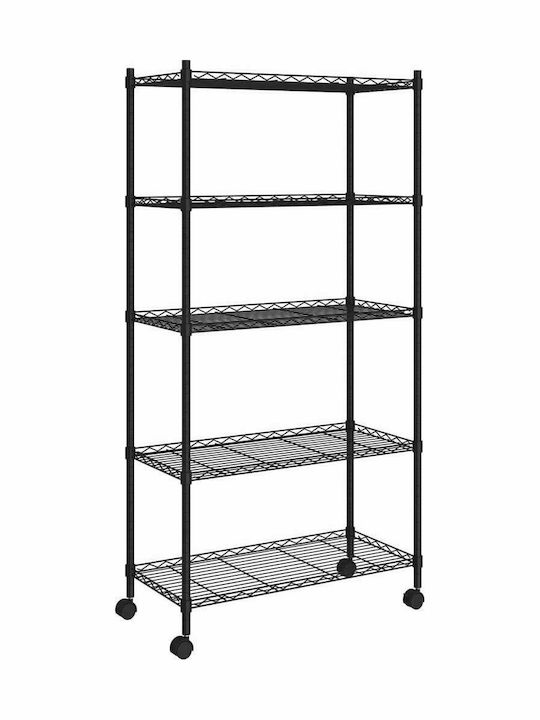 vidaXL Shelf 5 Levels Kitchen Trolley Metallic Black 5 Slots 75x35x155cm