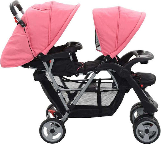 vidaXL Double Stroller Suitable from 6+ Months Pink & Black