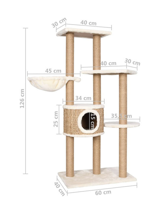 vidaXL Ονυχοδρόμιο Γατόδεντρο Μπεζ 5 επιπέδων 60x40x126εκ.