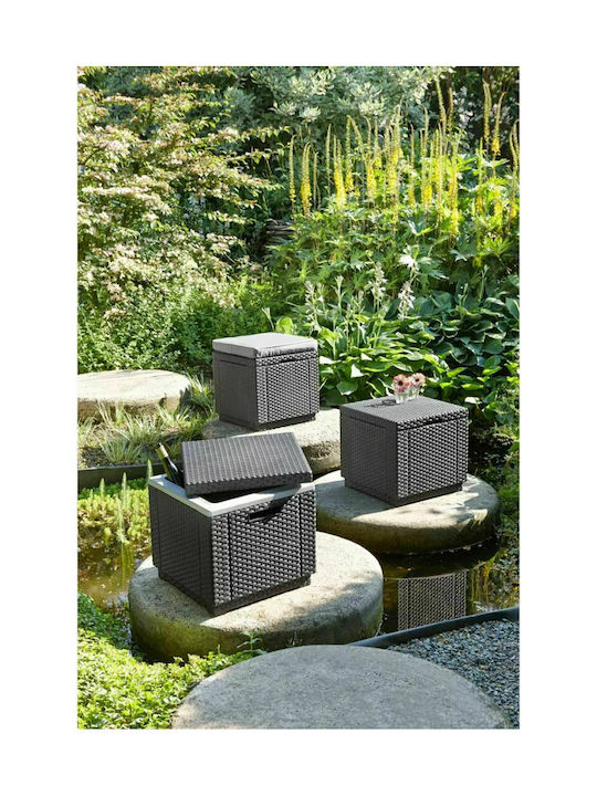 Garden Stool Rattan Cube with Cushion Graphite 42x42x39cm