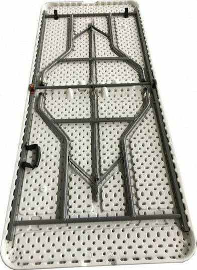 Outdoor Dinner Foldable Table with Plastic Surface and Metal Frame White 150x75x74cm