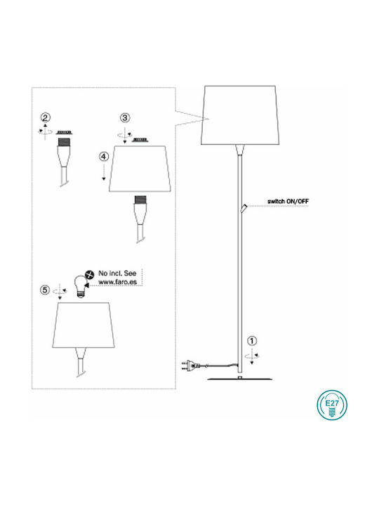 Faro Barcelona Mambo Floor Lamp H154xW45cm. with Socket for Bulb E27 Black