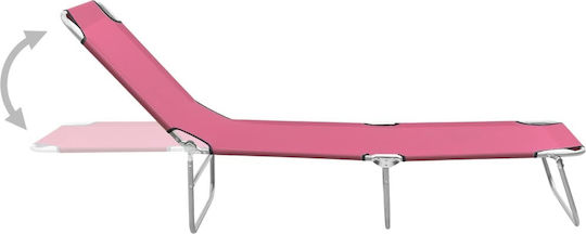 vidaXL Шезлонг за плаж Розов Сгъваем Стомана 189x58x27см