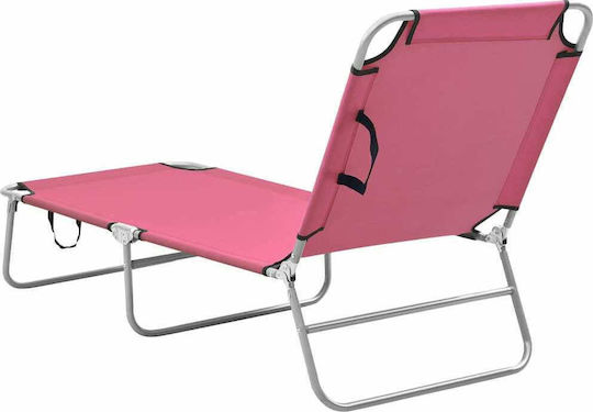 vidaXL Шезлонг за плаж Розов Сгъваем Стомана 189x58x27см