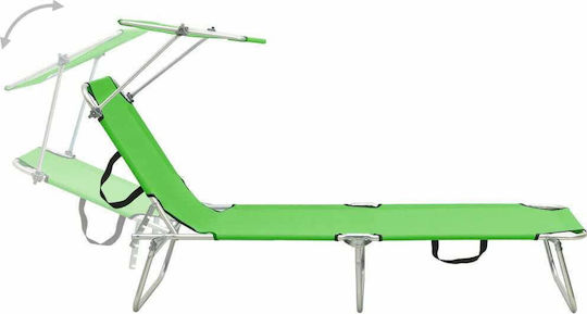 vidaXL Șezlong de plajă Verde Pliere Oțel cu Parasolar 189x58x27cm