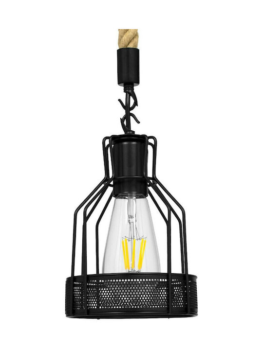 GloboStar Mason Pendant Light Black with Rope for Socket E27 25x15x24cm