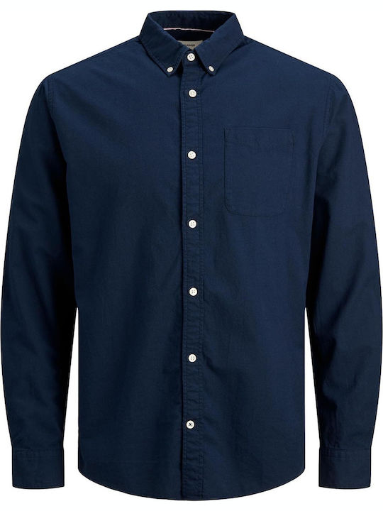 Long-sleeved Cotton Shirt Navy Blue