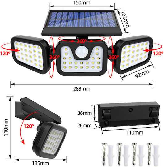 Waterproof Solar LED Flood Light 7W Cold White with Motion Sensor IP44