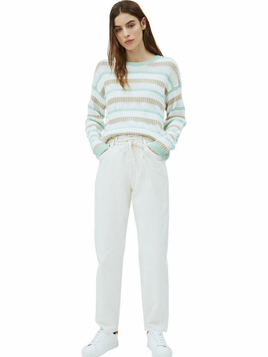 Rachel Damen Hoch tailliert Stoff Hose in Lockere Passform Beige mit Pailletten