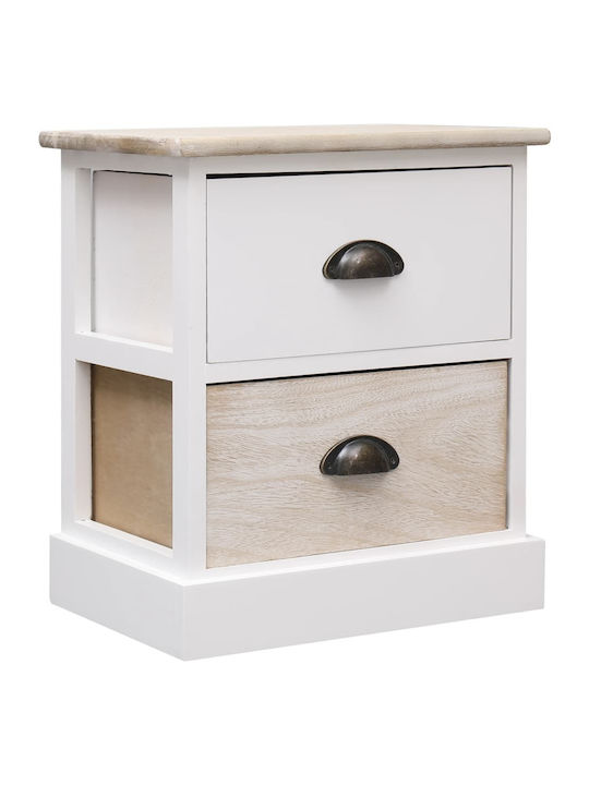 Bedside Tables of Solid Wood 2pcs Λευκό / Φυσικό 38x28x45cm