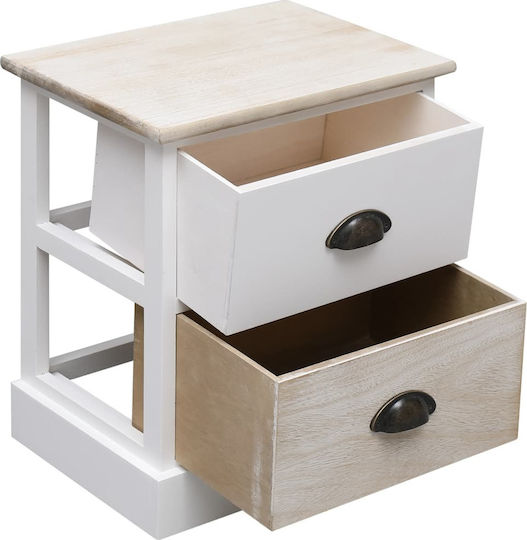 Bedside Tables from Solid Wood White / Natural 2 Pieces 38x28x45cm