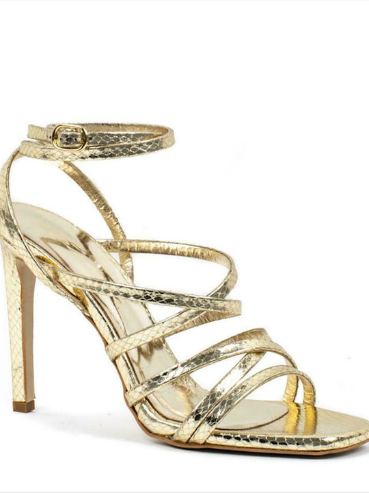 Sante Women's Sandals Gold with Thin High Heel