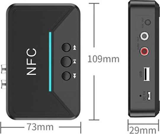Andowl NFC v5.0 v5 Bluetooth 5.0 Receiver με θύρες εξόδου USB / 3.5mm Jack / RCA και NFC