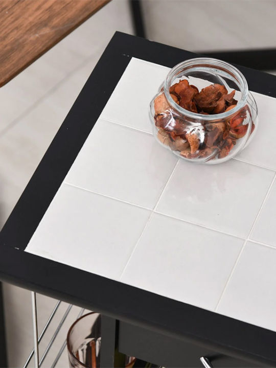 HomCom Τρόλεϊ Κουζίνας Ξύλινο 3 Θέσεων Μαύρο 57x37x83cm
