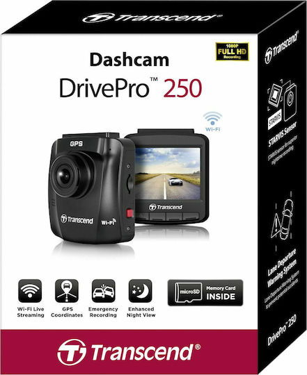 Transcend DrivePro 250 Κάμερα DVR Αυτοκινήτου 1080P με Οθόνη 2.4" Wi-Fi, GPS