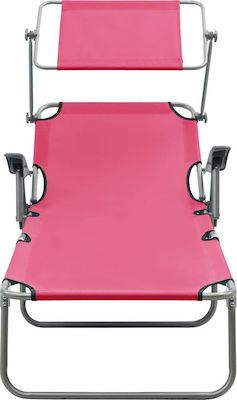 vidaXL Foldable Steel Beach Sunbed Pink with Shader 188x71x27cm