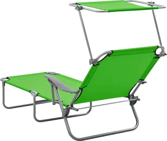 vidaXL Foldable Steel Beach Sunbed Green with Shader 188x71x27cm