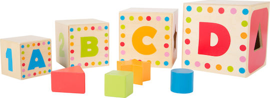 Small Foot ABC Stacking Cubes Shape Sorting Toy Made of Wood for 12+ Months